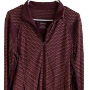 ASICS Womens Jacket LARGE Long Sleeve Maroon Full Zip 2 Front Pockets
